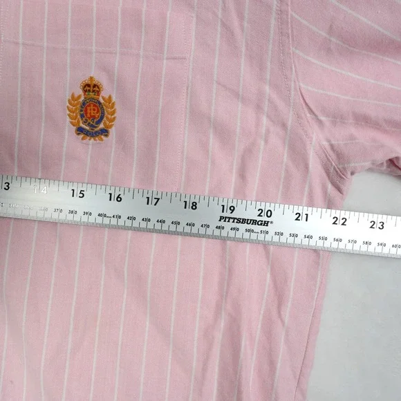 Polo Ralph Lauren Button Shirt Women's Size 14 Pink Oxford Stripe Crown Crest - Picture 7 of 7